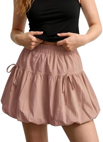 Y2K Bubble Skirt Elastic High Waisted Puffy Mini Skirts for Spring, Dusty Rose