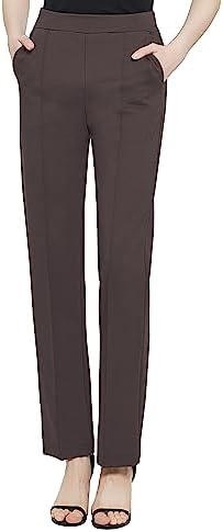 Yoga Dress Pants Stretchy Casual Slacks Straight Leg Work Pants with Pockets, Brown