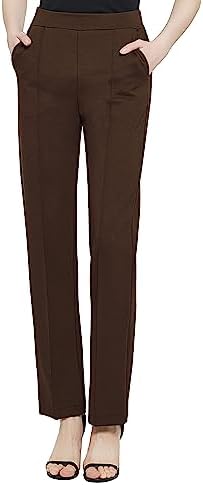 Yoga Dress Pants Stretchy Casual Slacks Straight Leg Work Pants with Pockets, Chocolate