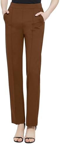 Yoga Dress Pants Stretchy Casual Slacks Straight Leg Work Pants with Pockets, Coffee