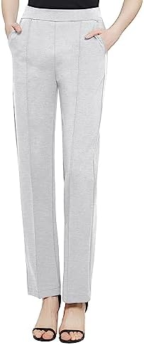 Yoga Dress Pants Stretchy Casual Slacks Straight Leg Work Pants with Pockets, Heather Gray