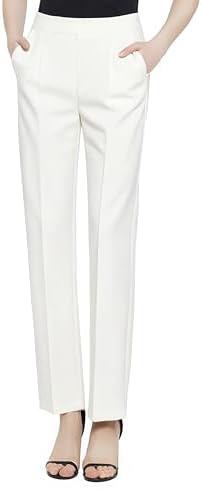 Yoga Dress Pants Stretchy Casual Slacks Straight Leg Work Pants with Pockets, Ivory