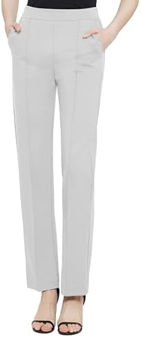 Yoga Dress Pants Stretchy Casual Slacks Straight Leg Work Pants with Pockets, Light Grey
