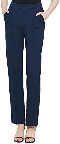 Yoga Dress Pants Stretchy Casual Slacks Straight Leg Work Pants with Pockets, Navy Blue