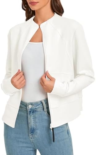 Zip Up Cropped Cardigan Jacket Lightweight Sweatshirt with Pockets